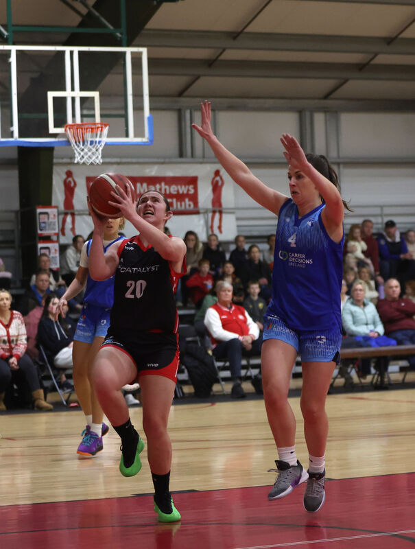  Holly O'Brien, Fr. Mathews, Aine McKenna, UCC Glanmire.  Women's Super League Basketball, Catalyst Fr. Mathews V's UCC Glanmire, at the Fr. Mathews Arena, Cork.