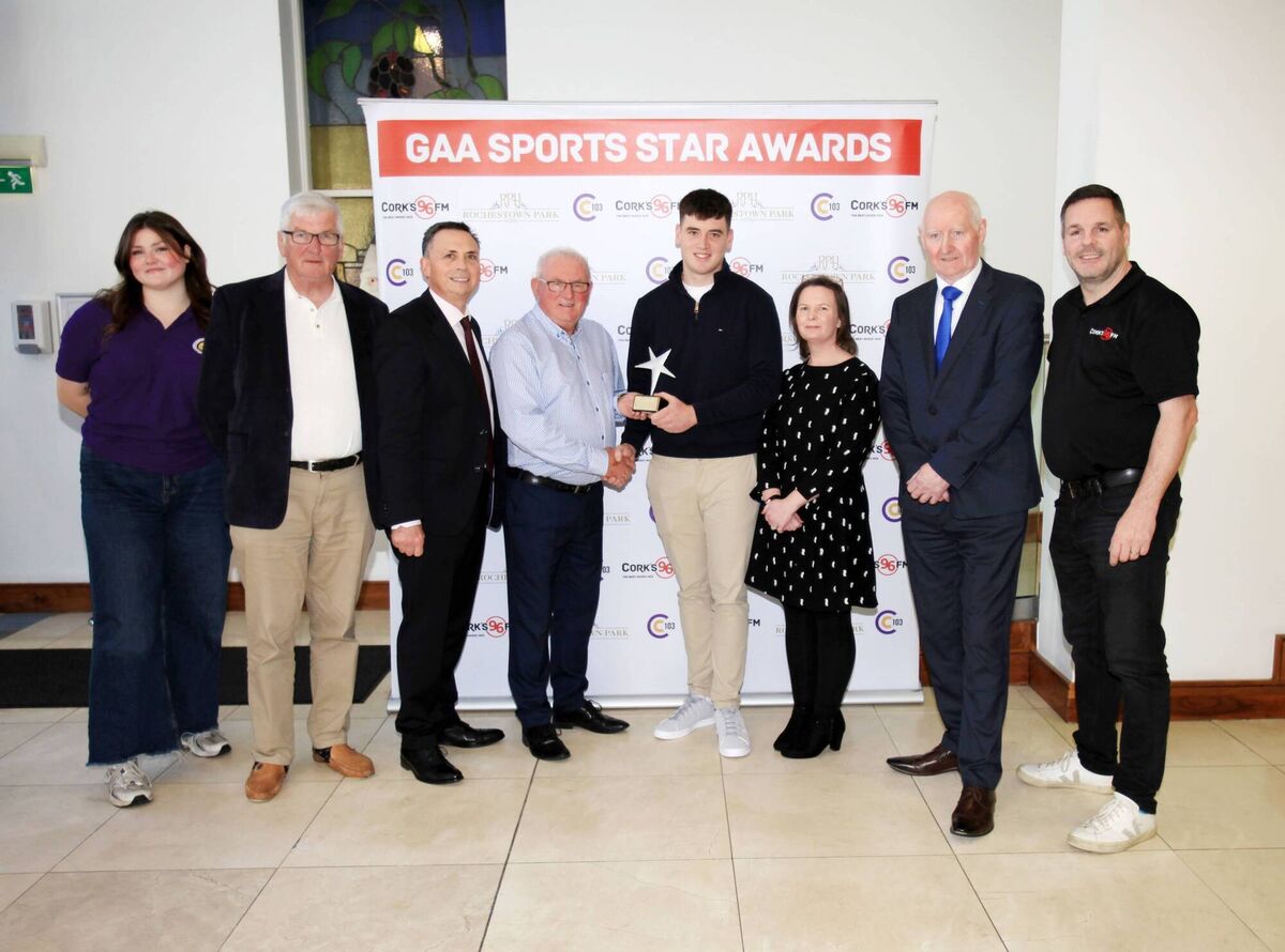 At the Rochestown Park Hotel for the Cork 96FM/C103 GAA Sports Star of the Month presentation to Cillian Tobin, Bride Rovers, were Anna Gahan, Brendan O'Driscoll, Tom Tobin, Finbarr McCarthy, Isabel Keane, Pat Horgan and Ken Perrott. Picture: Tony O'Connell. At the Rochestown Park Hotel for the Cork 96FM/C103 GAA Sports Star of the Month presentation to Cillian Tobin, Bride Rovers, were Anna Gahan, Brendan O'Driscoll, Tom Tobin, Finbarr McCarthy, Isabel Keane, Pat Horgan and Ken Perrott. Picture: Tony O'Connell.