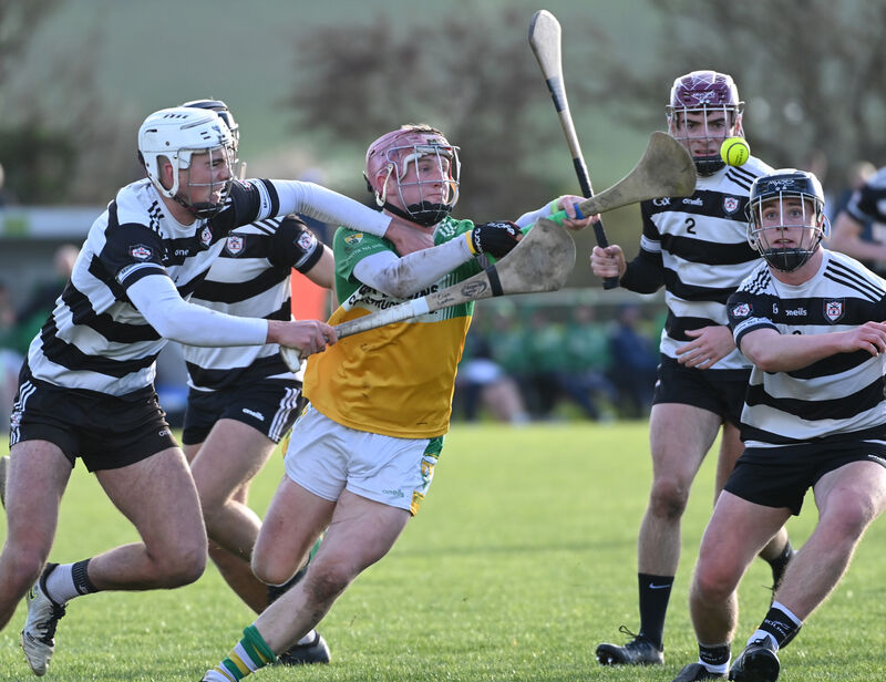  Bride Rovers' David Barry and Midleton's Cian Lawton and Daragh Egan tussle for possession. Picture; Eddie O'Hare