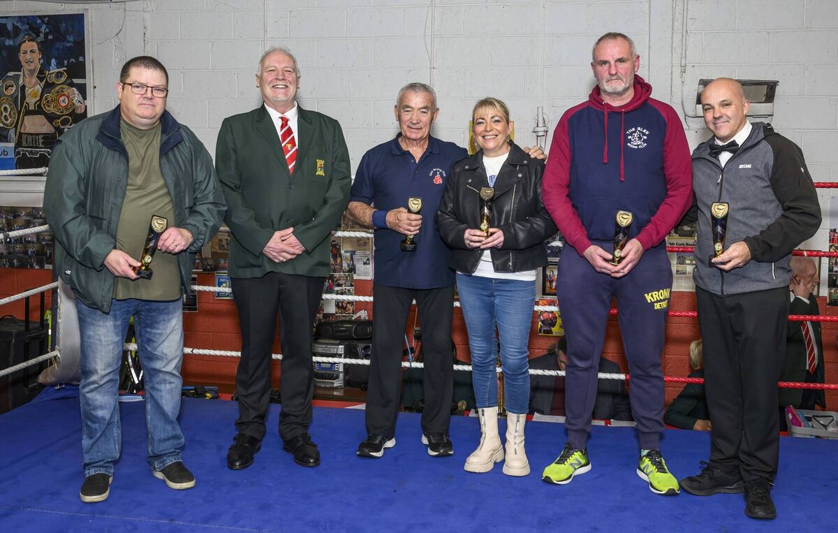 Cork Boxing: Sponsor Conal Thomas, second from left, with Anthony Connolly, Tom Kelleher, Clodagh Mckey-Pelan, Robert O’Driscoll and Shane Forde who received special appreciation awards at the Glen BC Centenary Boxing Show. Picture: Doug Minihane Cork Boxing: Sponsor Conal Thomas, second from left, with Anthony Connolly, Tom Kelleher, Clodagh Mckey-Pelan, Robert O’Driscoll and Shane Forde who received special appreciation awards at the Glen BC Centenary Boxing Show. Picture: Doug Minihane