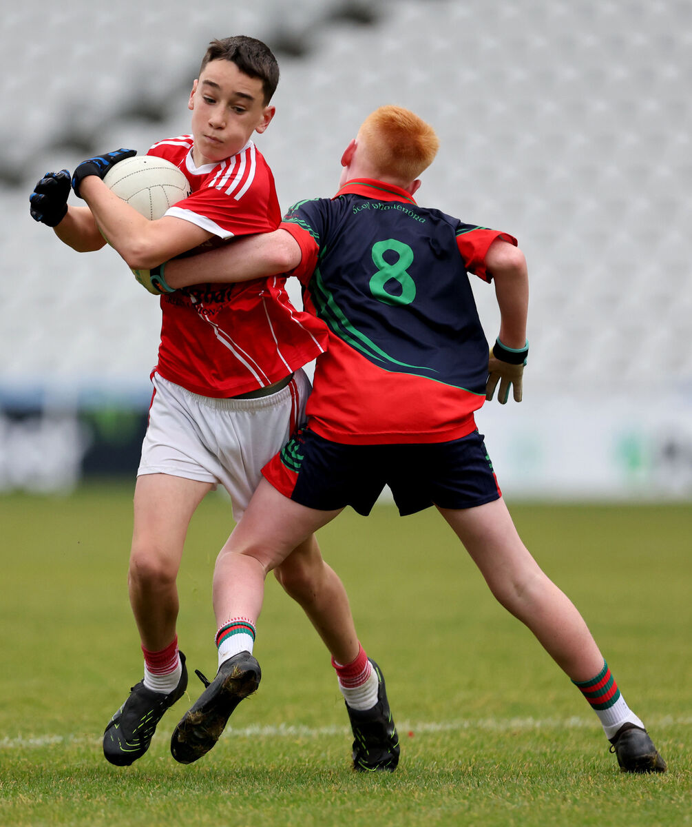 James Kelleher, Inch, takes on Rory Lynch, Ballinora. Picture: Jim Coughlan.