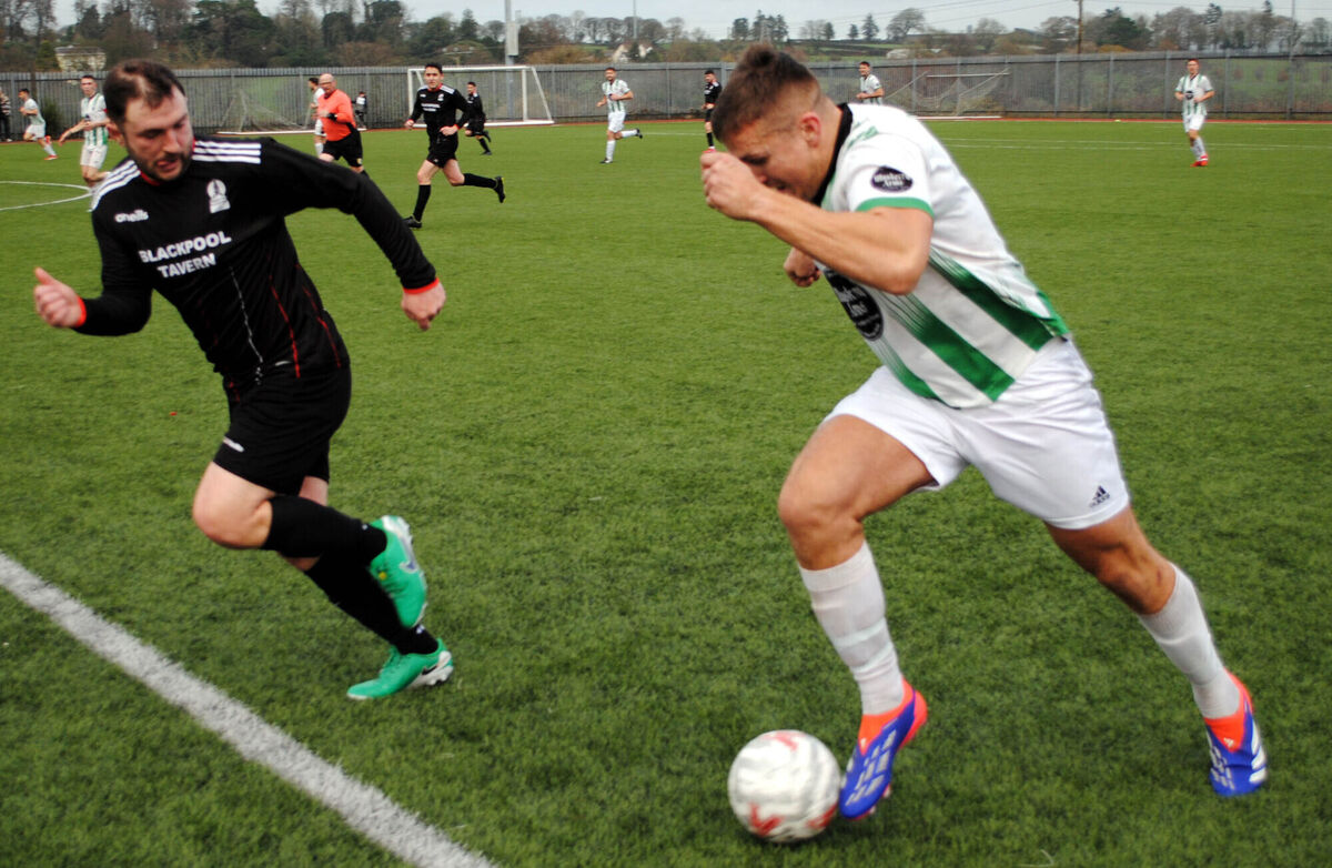 Waterloo's Scott Shine in action against Shandon Celtic at the Mayfield United all-weather facility. Picture: Barry Peelo.