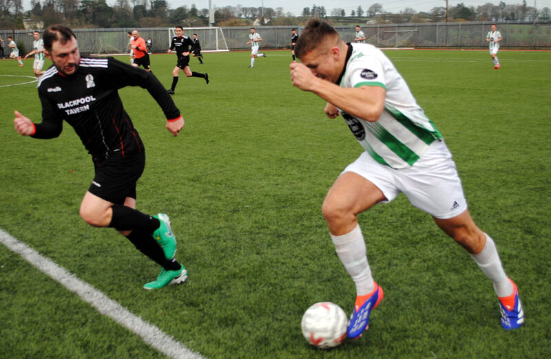 Waterloo's Scott Shine in action against Shandon Celtic at the Mayfield United all-weather facility. Picture: Barry Peelo.