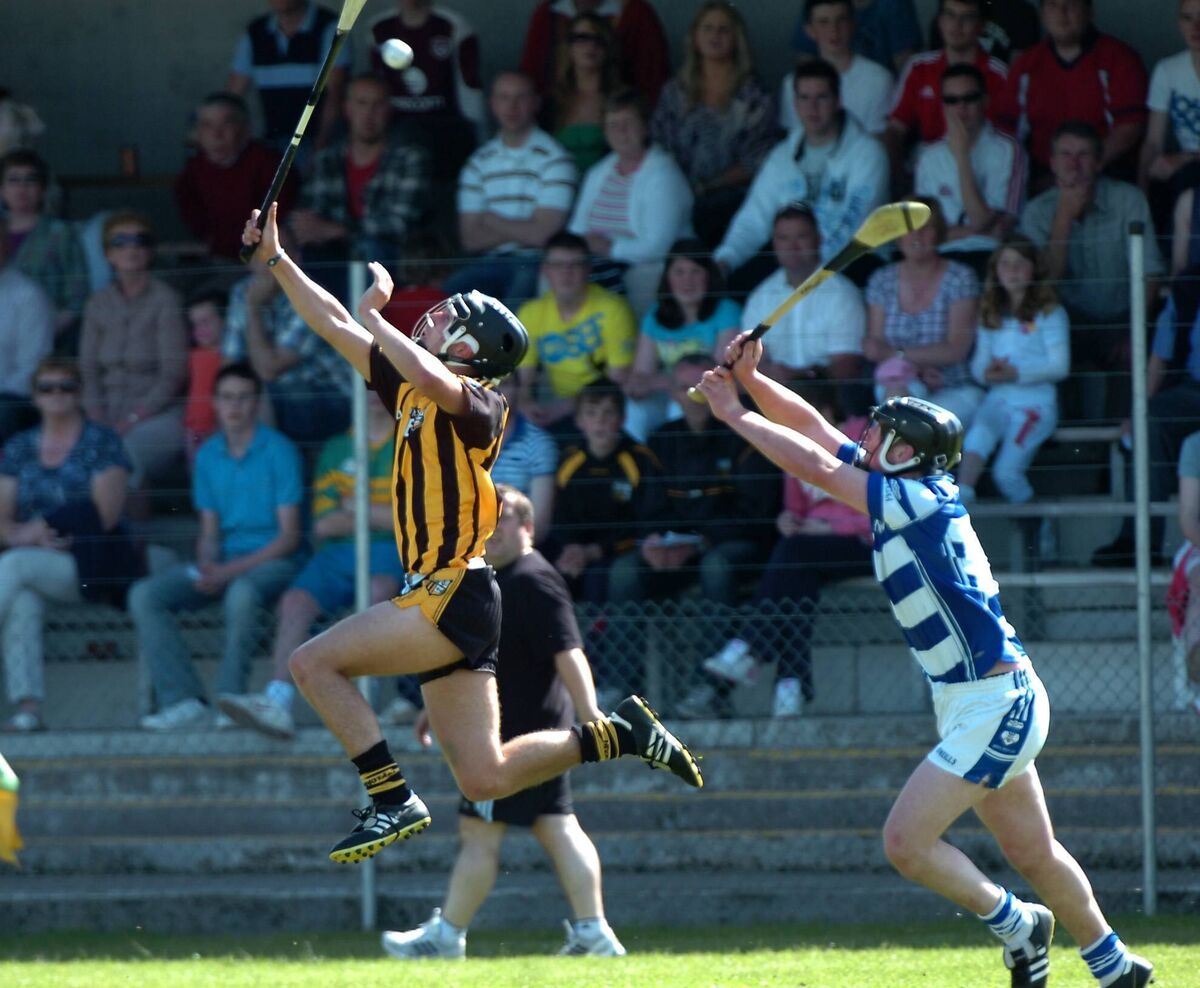 Kilbrittain's David Desmond winning a high ball from Inniscarra's Kevin Burke in 2011. Picture: Richard Mills