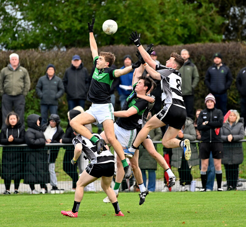  Seán O'Hanlon, Donoughmore, goes highest for this ball against Nemo Rangers. Picture: Dan Linehan