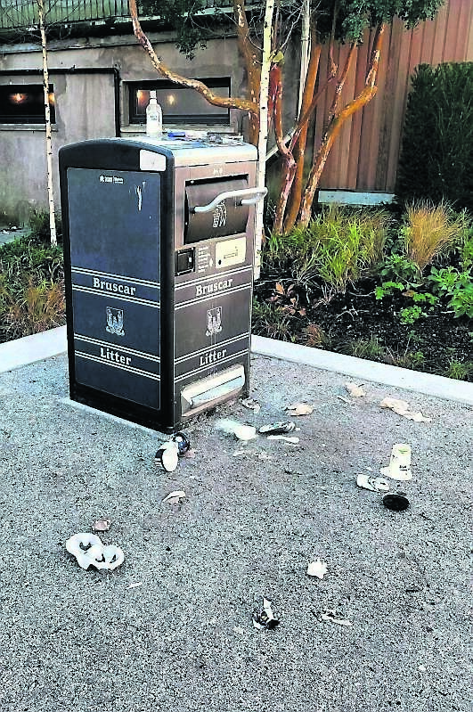 A bin surrounded by rubbish at the newly-revamped park, photographed by Sarah on her visit last week
