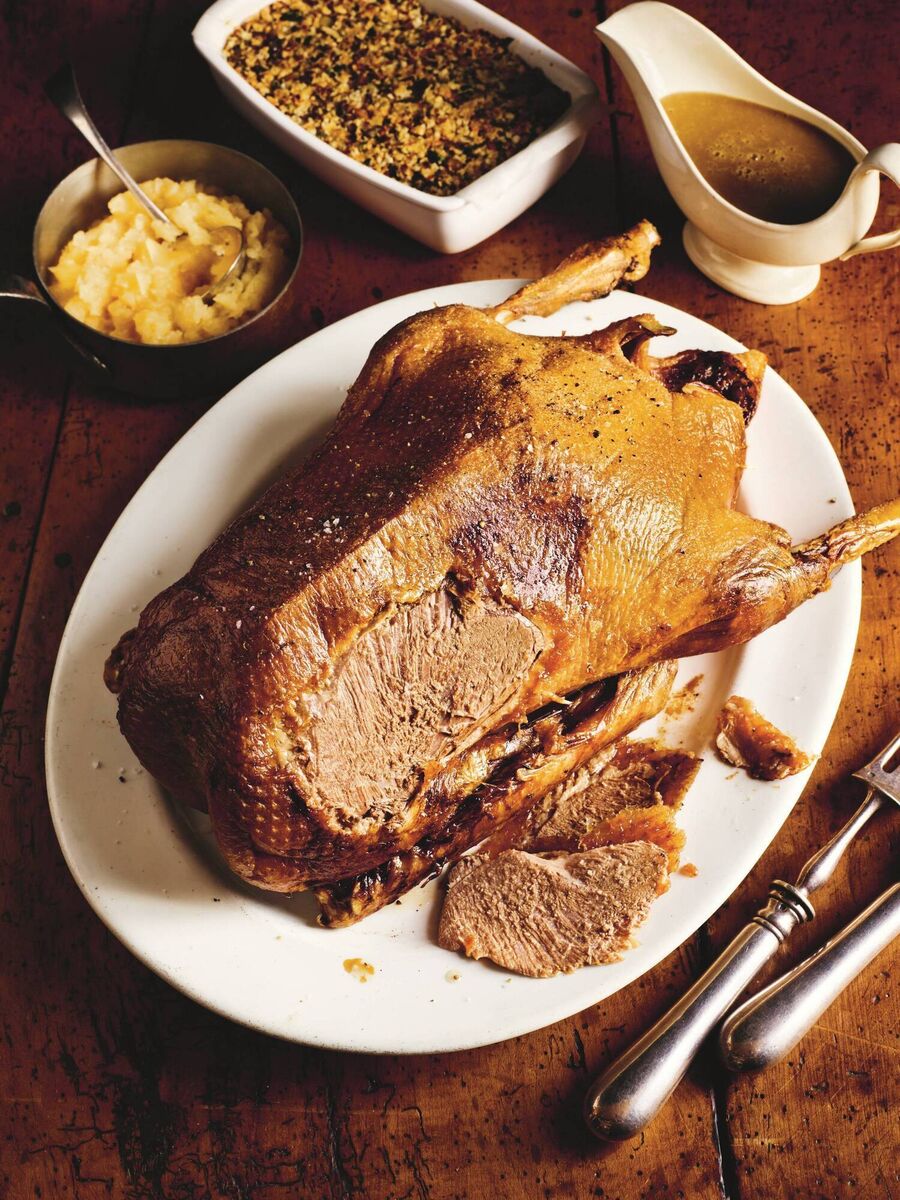 Rick Stein's roast goose with sage and onion stuffing and apple sauce recipe.Picture: James Murphy/PA 