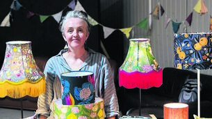 <p class="contextmenu internal_Caption">Jade Hogan at the opening of Cork Craft Month in 2023, with some of her Mr Kite Designs products</p>