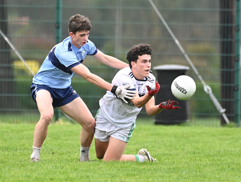 Coláiste Choilm's Joe Miskella in action against Clonakilty Community College's Tim Bailey. Picture: Eddie O'Hare