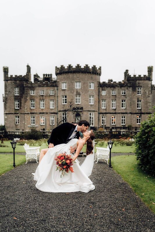 Alan and Carole Buckley outside Markree Castle in Sligo. The couple first met while at college in Cork.	Pictures: Gemma Dunne
                    