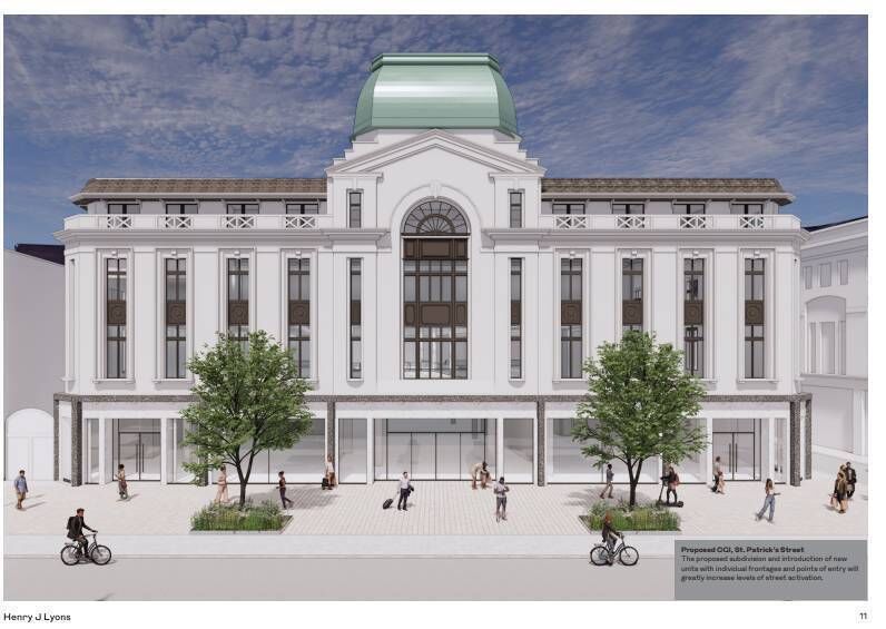 Plans for the former Roches Stores Debenhams site on Patrick Street Cork - proposed facade