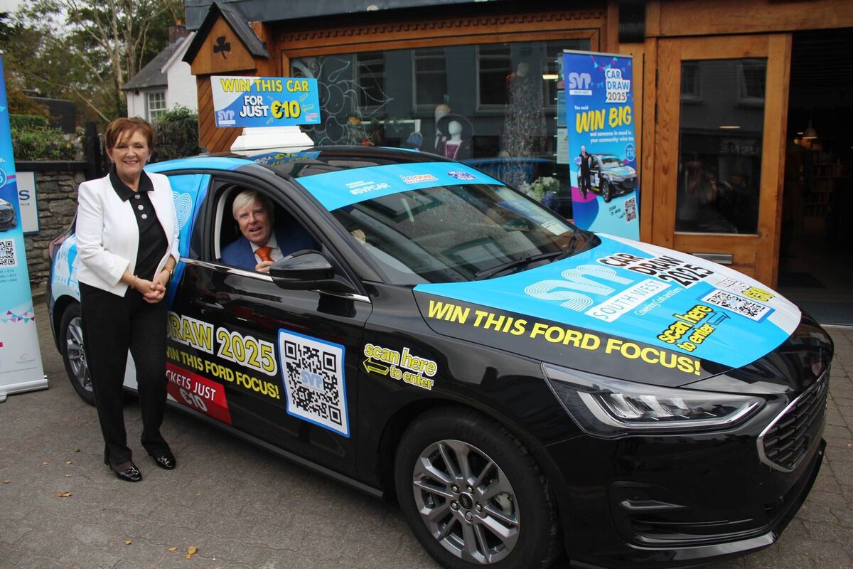 Mary Frances Behan, Regional President of SVP South-West, pictured with campaign ambassador Francis Brennan launching the SVP Annual Car Draw 2025 as the charity reports a 20% rise in calls for help across the region.