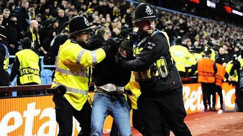 Two away fans arrested after broken seats thrown during Villa Park disorder