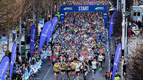 Participants in the The Dublin City Half Marathon make their way down O'Connell Street 30/3/2025