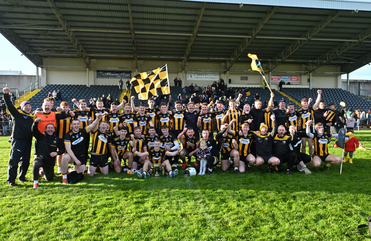  The Kilbrittain team celebrate their win in the AIB Munster Club Junior Hurling Championship final at Mallow. Picture Dan Linehan