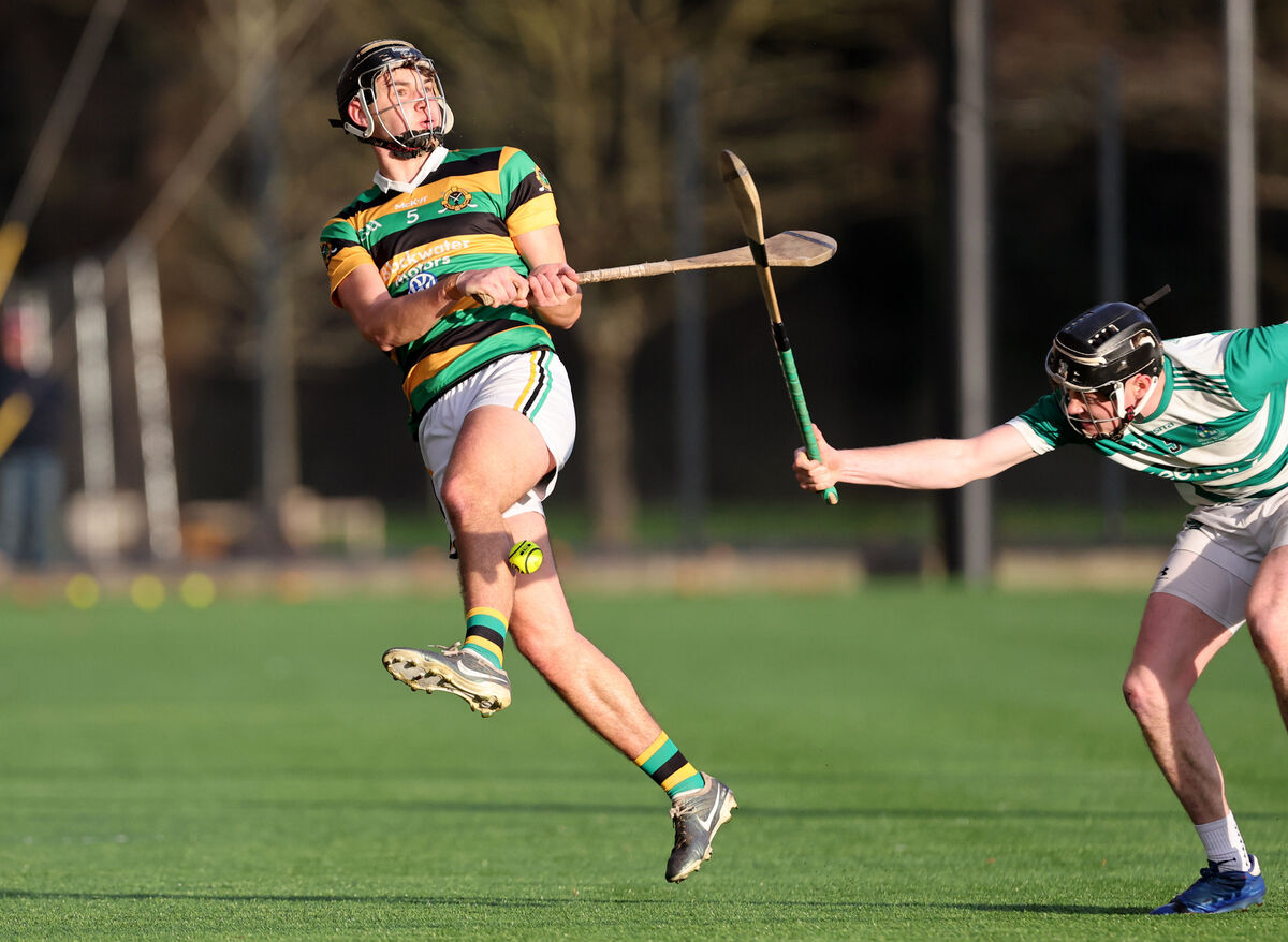  Michael T Brosnan, Glen Rovers, has his clearance blocked by Cian Johnson, Valley Rovers. Picture: Jim Coughlan.
