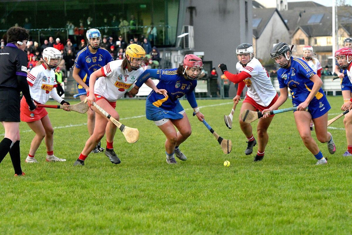  St Finbarr's Sorcha McCartan holds off Shamrocks' Megan McGarry. Picture: Moya Nolan