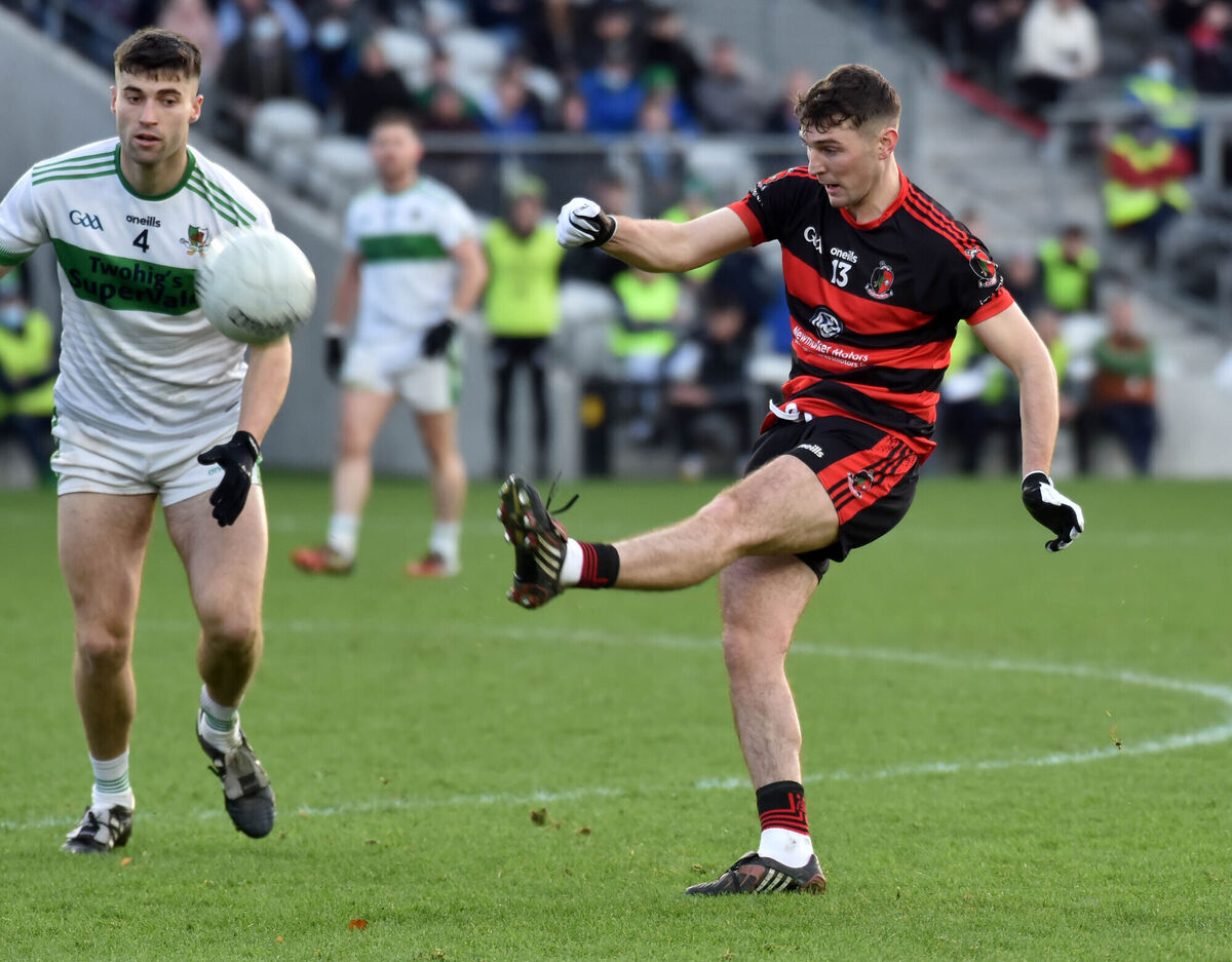 Newmarket's Conor O'Keeffe shoots from Kanturk's Liam Cashman in 2021. Picture: Eddie O'Hare