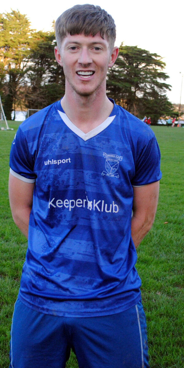 Jordan Tynan, with Corkbeg, who scored a brace in his sides 4-3 victory over Waterloo in League 1 at Whitegate.