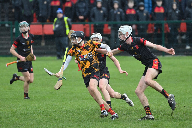 Bobby Power, Christian Brothers College, Cork wins the ball from Billy Gavin, Árdscoil Rís. Picture Dan Linehan Bobby Power, Christian Brothers College, Cork wins the ball from Billy Gavin, Árdscoil Rís. Picture Dan Linehan