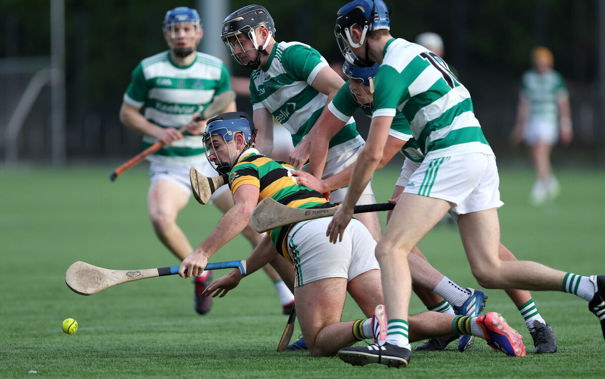  Jake Brosnan, Glen Rovers, under pressure from Charlie O'Sullivan, Cian Johnson and Donnacha O'Connell, Valley Rovers. Picture: Jim Coughlan.