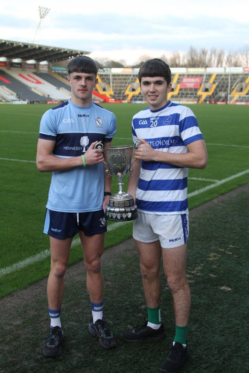 Clonakilty Community College captain Seán Whelton and Coláiste Choilm captain Kevin O'Leary ahead of the Simcox Cup final at SuperValu Páirc Uí Chaoimh. Picture: Cian O'Brien