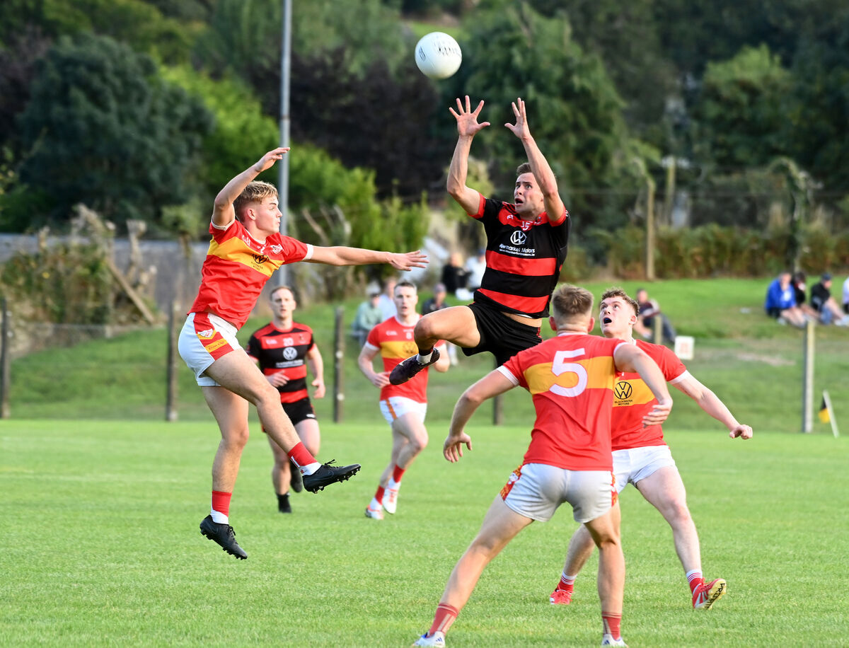  Hugh O'Connor wins possession in the air for Newmarket against Éire Óg this year. Picture: Larry Cummins