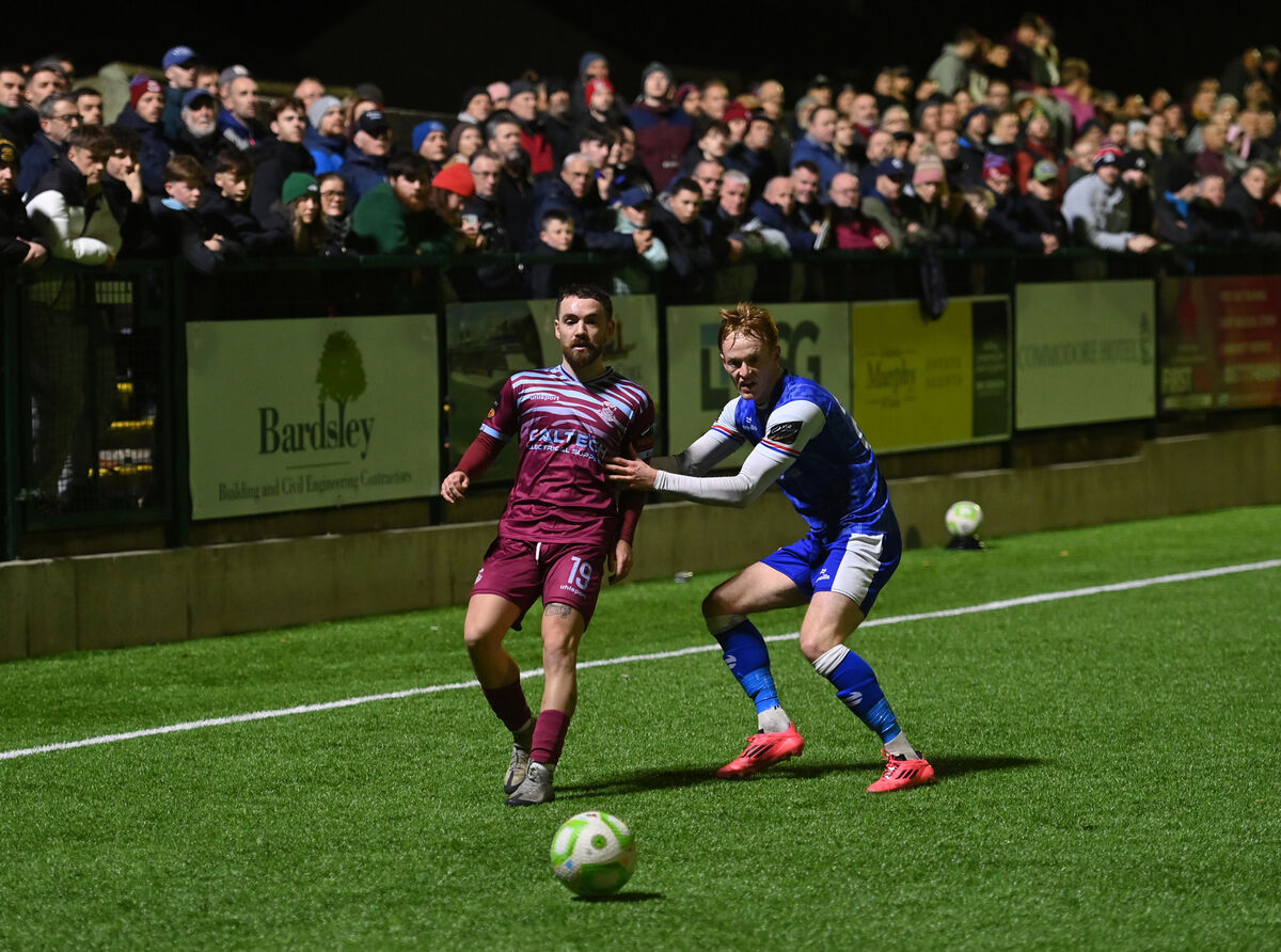 Dylan McGlade, Cobh Ramblers passing back under pressure from Evan O'Connor, Treaty United in their SSE Airtricity League of Ireland First Division play-off final match at St Colman's Park, Cobh. Picture Dan Linehan Dylan McGlade, Cobh Ramblers passing back under pressure from Evan O'Connor, Treaty United in their SSE Airtricity League of Ireland First Division play-off final match at St Colman's Park, Cobh. Picture Dan Linehan