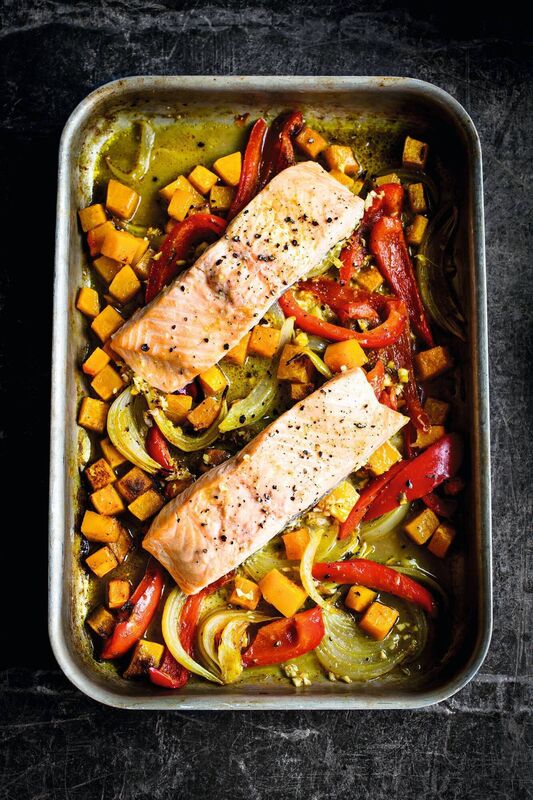 Salmon and butternut squash traybake from The Fast 800 Favourites by Dr Clare Bailey Mosley Picture: Smith & Gilmour/PA Salmon and butternut squash traybake from The Fast 800 Favourites by Dr Clare Bailey Mosley Picture: Smith & Gilmour/PA