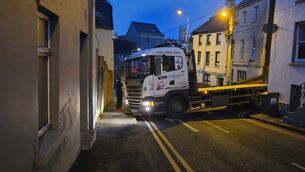 <p>A lorry has become wedged at the bottom of Richmond Hill and Hardwicke St. Picture: Maureen Murphy</p>