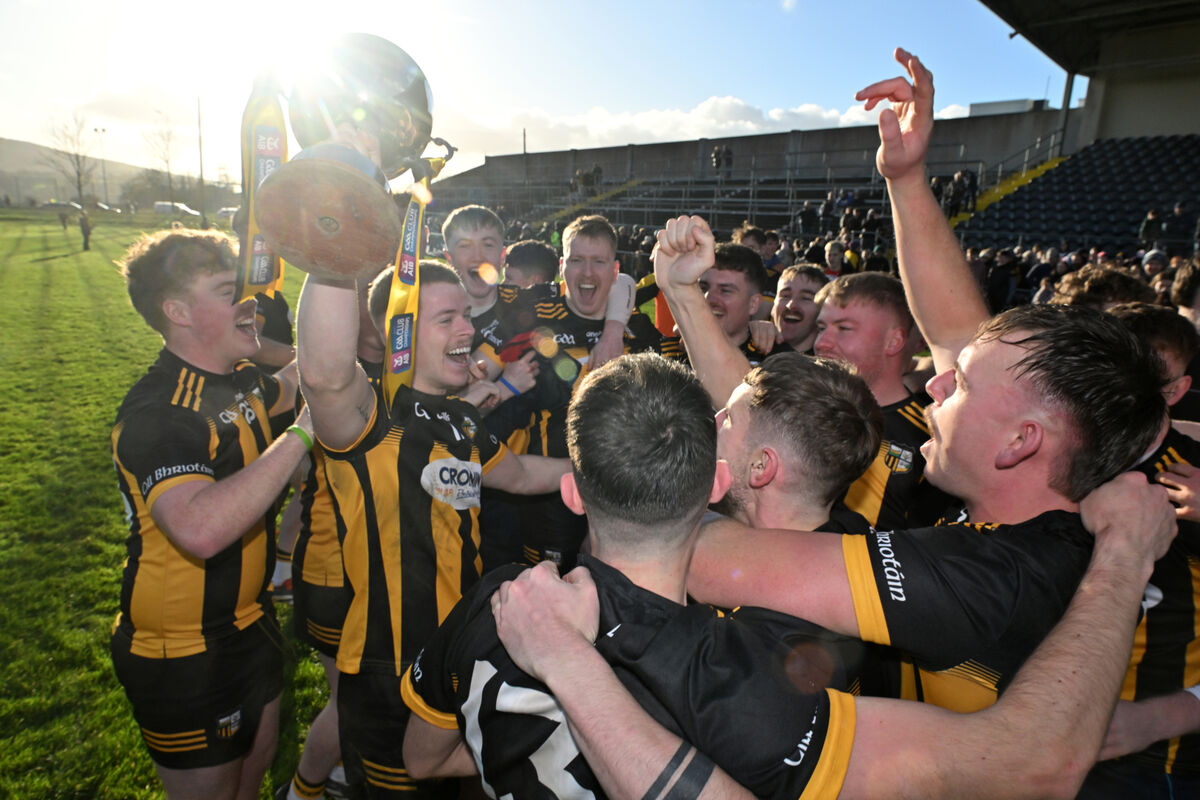  Kilbrittain captain Philip Wall and his team celebrate their win in the AIB Munster Club Junior Hurling Championship final at Mallow. Picture: Dan Linehan