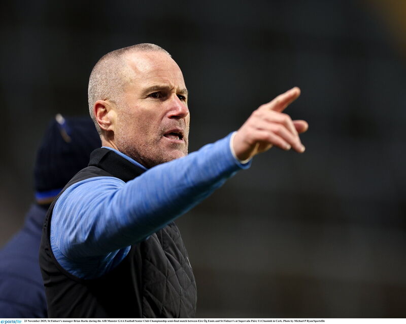 St Finbarr's manager Brian Roche during the AIB Munster GAA Football Senior Club Championship semi-final match between Eire Óg Ennis and St Finbarr's. Picture: Michael P Ryan/Sportsfile St Finbarr's manager Brian Roche during the AIB Munster GAA Football Senior Club Championship semi-final match between Eire Óg Ennis and St Finbarr's. Picture: Michael P Ryan/Sportsfile