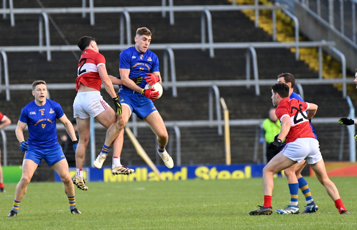 St Finbarr's Ian Maguire wins this ball from Dylan Geaney of Dingle. Picture: Dan Linehan St Finbarr's Ian Maguire wins this ball from Dylan Geaney of Dingle. Picture: Dan Linehan