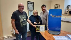 <p>Steve Whelan, technical assistant; Angela Kearns, presenter, and Stephen O'Leary Audio Engineer Technician, who worked with the residents of St Raphael's Centre Youghal.</p> <p>Steve Whelan, technical assistant; Angela Kearns, presenter, and Stephen O'Leary Audio Engineer Technician, who worked with the residents of St Raphael's Centre Youghal.</p>