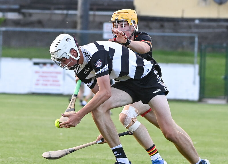 Midleton's Senan Carroll is tackled by St Colman's Rian O'Connell, during their Premier 1 MHC clash at Midleton. Picture: David Keane. Midleton's Senan Carroll is tackled by St Colman's Rian O'Connell, during their Premier 1 MHC clash at Midleton. Picture: David Keane.