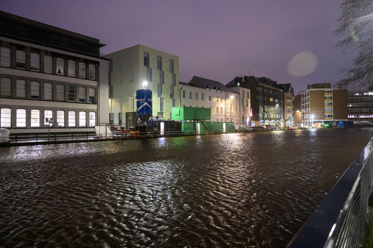  High tide on the River Lee this morning, looking across to Morrison’s Island, Cork, as Storm Bram brings an orange weather warning to Ireland’s south coast. Dan Linehan