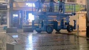 <p>The stolen scissor lift being driven near Oliver Plunkett Street. </p>