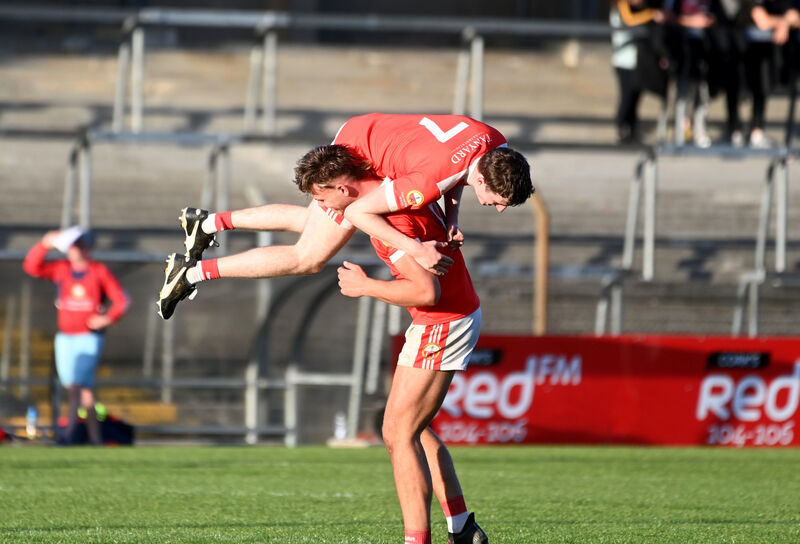 Luca Harte lifts Ciarán Coombes after O'Donovan Rossa defeated Fermoy last season. Picture: Larry Cummins Luca Harte lifts Ciarán Coombes after O'Donovan Rossa defeated Fermoy last season. Picture: Larry Cummins