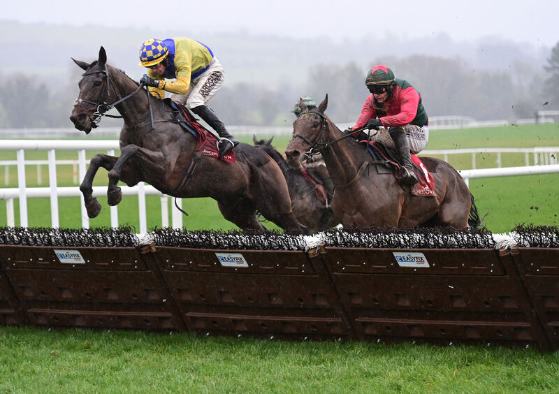 Sea Of Sands and Brian Hayes (far) win the Solo Arte - An Irish Art Gallery At Punchestown Hurdle from Charlus. Picture: Healy Racing Sea Of Sands and Brian Hayes (far) win the Solo Arte - An Irish Art Gallery At Punchestown Hurdle from Charlus. Picture: Healy Racing