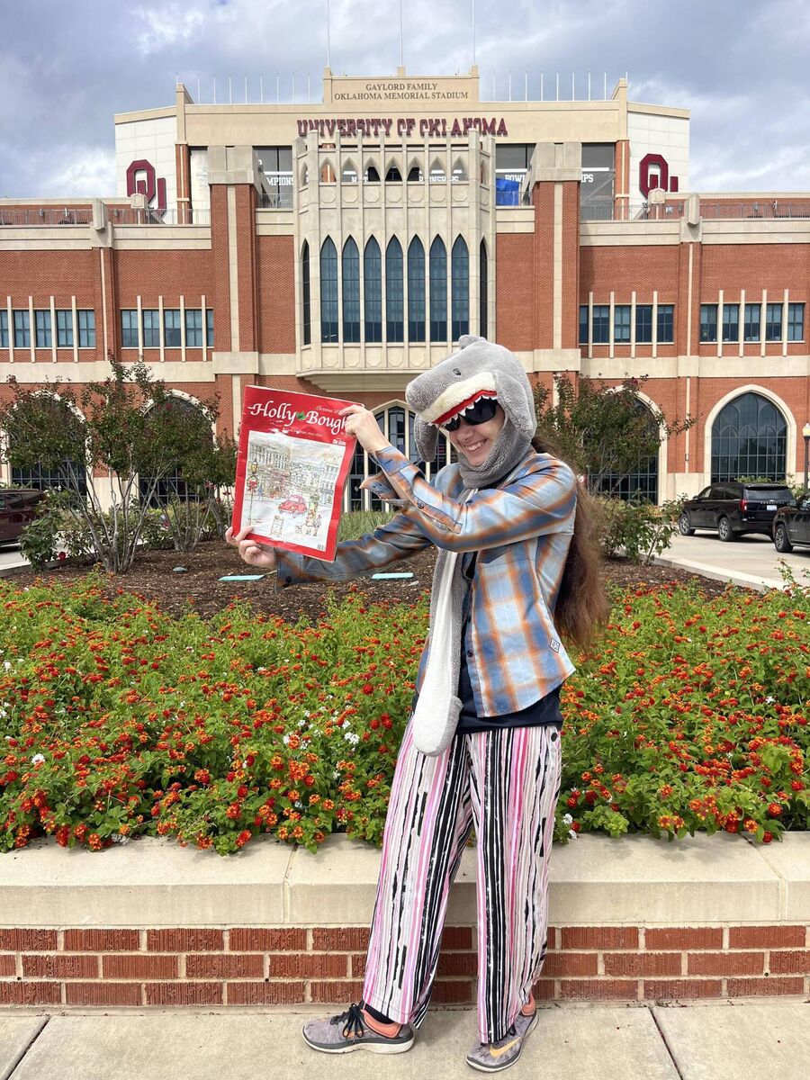 Justine McCarthy outside 'The Palace on the Prairie' - Football Stadium of the University of Oklahoma Sooners in Oklahoma. 