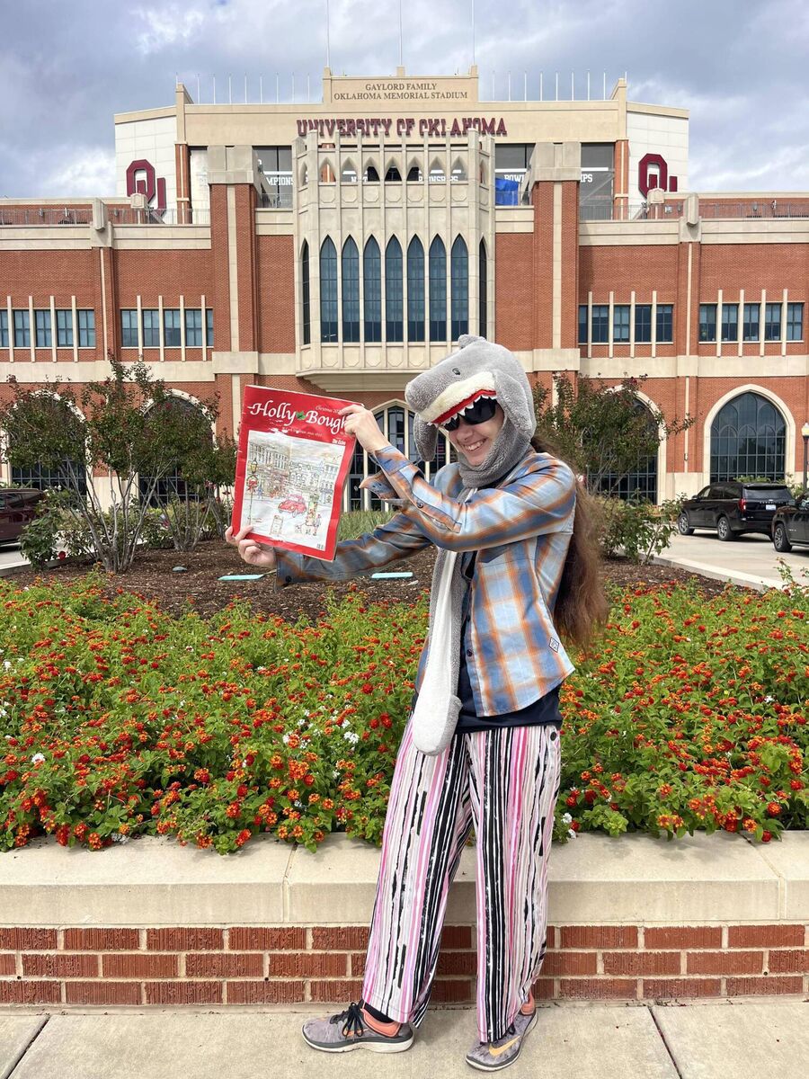 Justine McCarthy outside 'The Palace on the Prairie' - Football Stadium of the University of Oklahoma Sooners in Oklahoma. Justine McCarthy outside 'The Palace on the Prairie' - Football Stadium of the University of Oklahoma Sooners in Oklahoma.