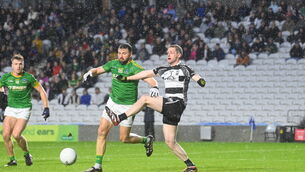 <p> Daniel O’Donovan, Kilmacabea, in action against defender Daniel Forde, Donoughmore, in heavy rain during the recent Junior A Football Championship final at SuperValu Pairc Ui Chaoimh. Picture: Larry Cummins</p> <p> Daniel O’Donovan, Kilmacabea, in action against defender Daniel Forde, Donoughmore, in heavy rain during the recent Junior A Football Championship final at SuperValu Pairc Ui Chaoimh. Picture: Larry Cummins</p>