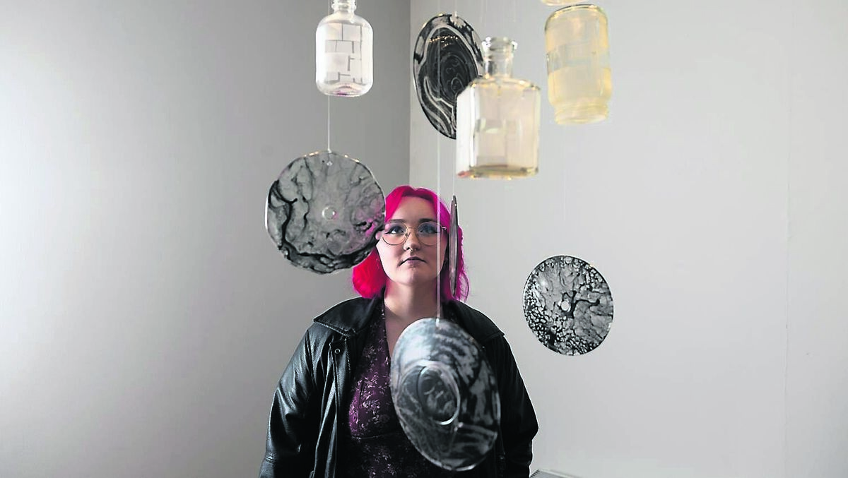 Bailey Sheehan, Knocknaheeny, with her untitled piece on show at Bringing the Light, a collaborative exhibition with students from UnArte National University of the Arts in Bucharest and MTU Crawford College of Art and Design at the James Barry Exhibition Centre, MTU Bishopstown.	 Picture: Darragh Kane
                    