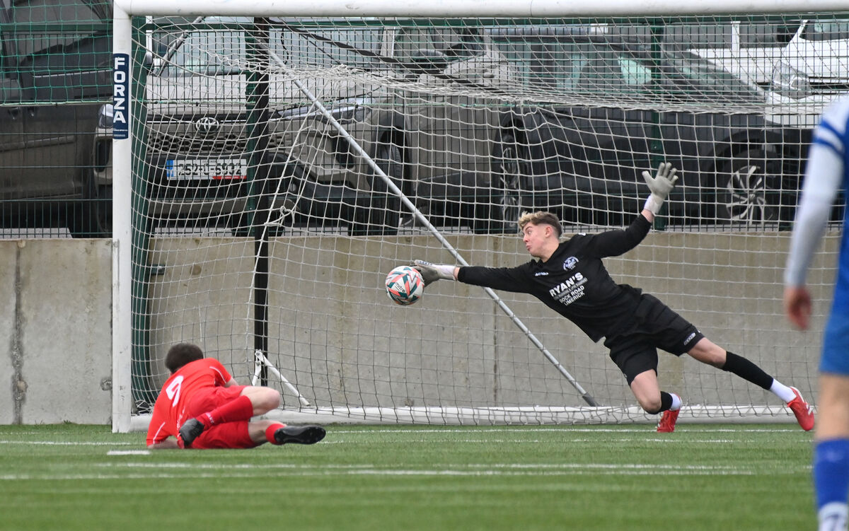 Limerick District League keeper Samual Casey making a great save from JJ Foley, Cork Youth League. Picture: Dan Linehan Limerick District League keeper Samual Casey making a great save from JJ Foley, Cork Youth League. Picture: Dan Linehan