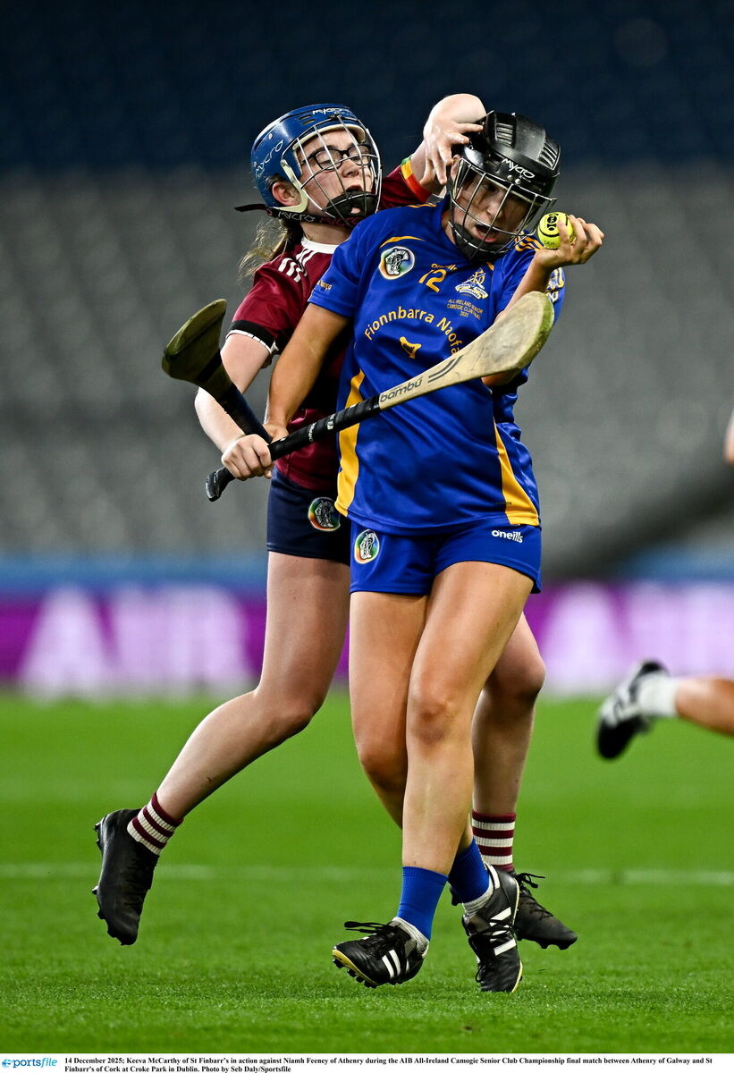 Keeva McCarthy of St Finbarr’s in action against Niamh Feeney of Athenry at Croke Park. Picture: Seb Daly/Sportsfile