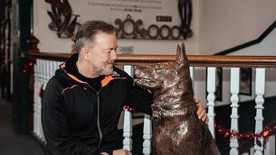 Comedian Ricky Gervais unveils statue paying tribute to dog from After Life Comedian Ricky Gervais unveils statue paying tribute to dog from After Life