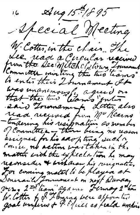 A sample of the minutes from a Glanworth committee meeting in 1895.