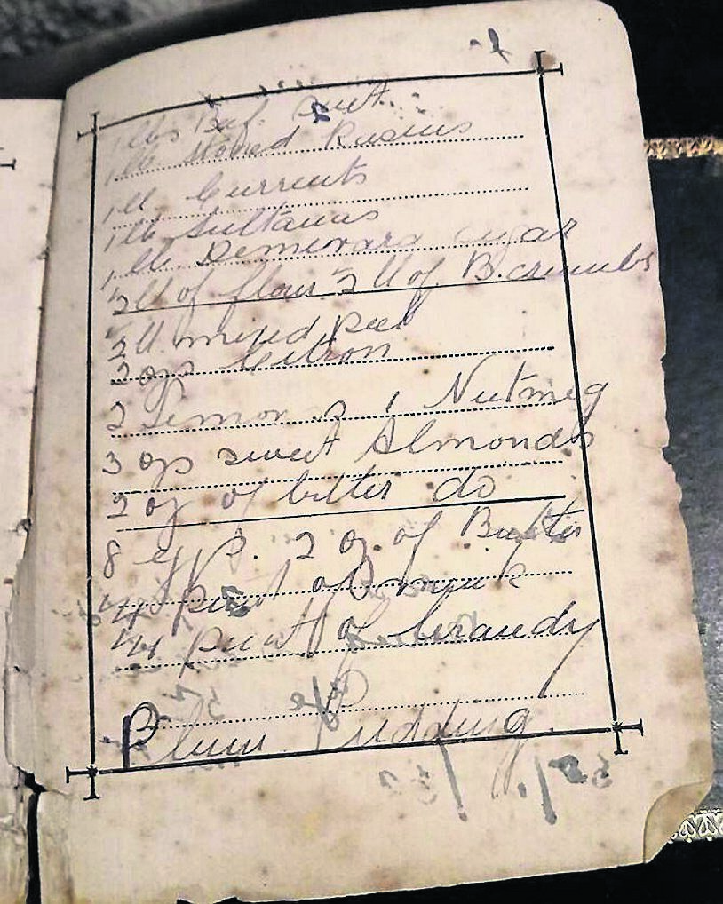 A recipe from Sarah Ann Buckley’s cookbook, dating from 1886, containing her Christmas pudding recipe A recipe from Sarah Ann Buckley’s cookbook, dating from 1886, containing her Christmas pudding recipe