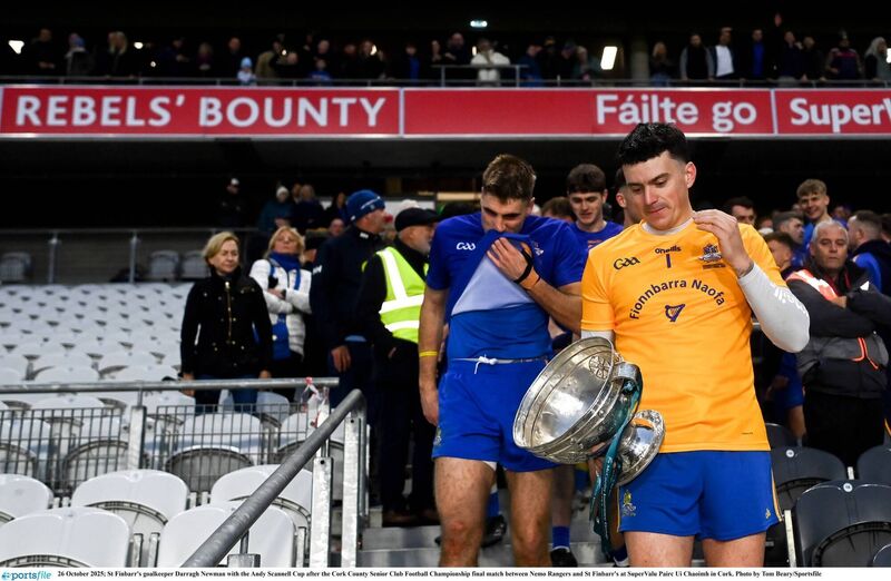 St Finbarr's goalkeeper Darragh Newman with the Andy Scannell Cup after beating Nemo Rangers at SuperValu Páirc Uí Chaoimh. Picture: Tom Beary/Sportsfile