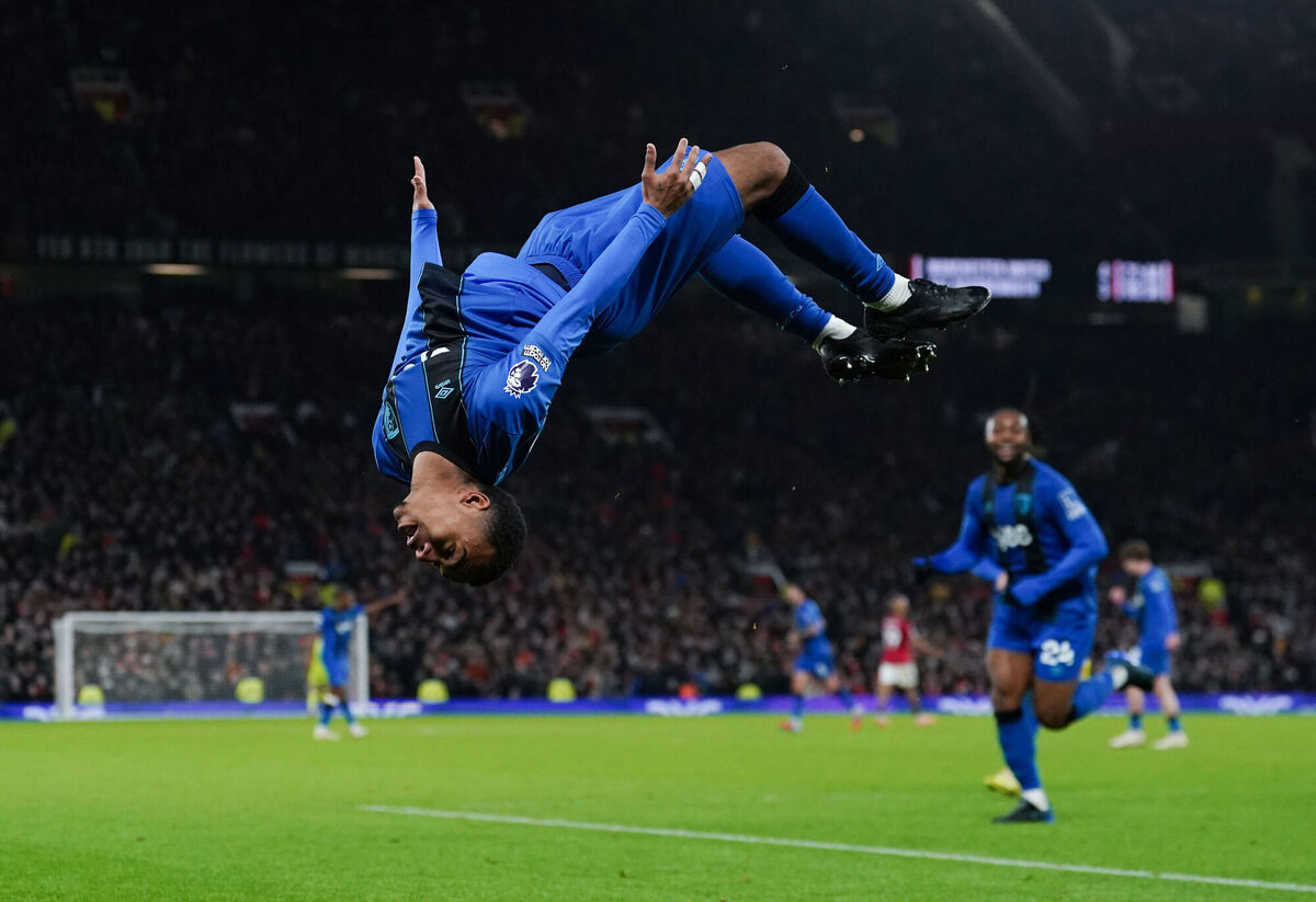 Bournemouth's Eli Junior Kroupi celebrates scoring their side's fourth goal of the game during the Premier League match at Old Trafford, Manchester. Picture: Martin Rickett/PA Wire